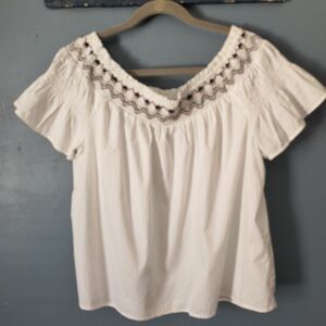 Old Navy Top Womens L Cotton Smocking Peasant Boho Embroidered Cottagecore Artsy